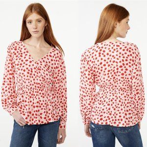 NWT Free Assembly Women's Pleated Shoulder Wrap Top with Long Sleeves